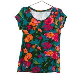 Isaac Mizrahi Live! Women's floral bright color t shirt size small